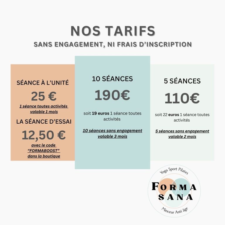 tarifs yoga sport pilates